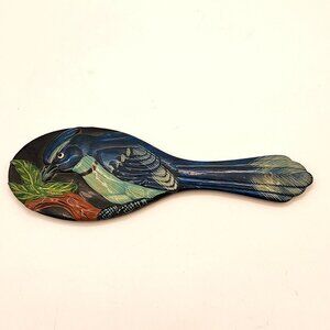 Vintage Blue Jay Bird Unique 3D Purse Vanity Mirror Beautifully Hand Painted